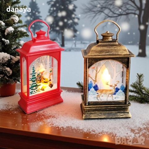 1187 Мини коледен фенер с Дядо Коледа и Снежко светеща коледна украса