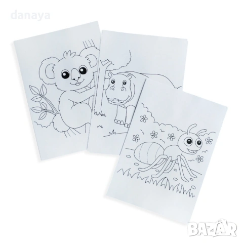 6554 Комплект листи за оцветяване Весели животни, A4 формат, 24 броя в папка, снимка 3 - Ученически пособия, канцеларски материали - 54090573