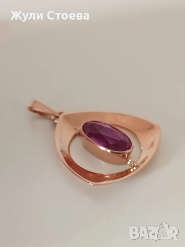 Руска златна висулка с аметист, снимка 4 - Колиета, медальони, синджири - 53706551