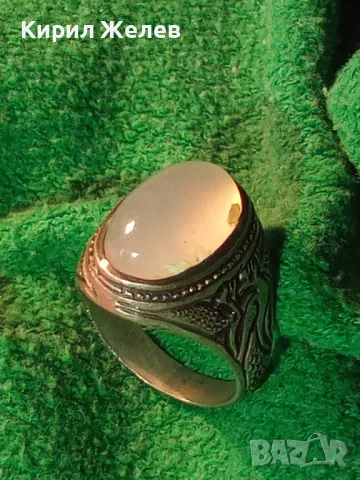 Стар РЪЧНО ОРНАМЕНТИРАН СКЪПОЦЕНЕН СРЕБЪРЕН ПРЪСТЕН ЛАКИРАНО СРЕБРО с ШЛИФОВАН ЛУНЕН КАМЪК 50109, снимка 17 - Антикварни и старинни предмети - 49294816