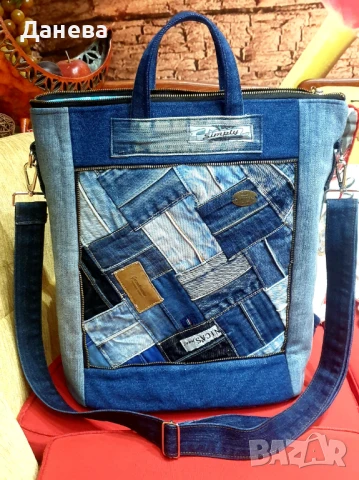 Дамска раница-чанта от дънков плат 