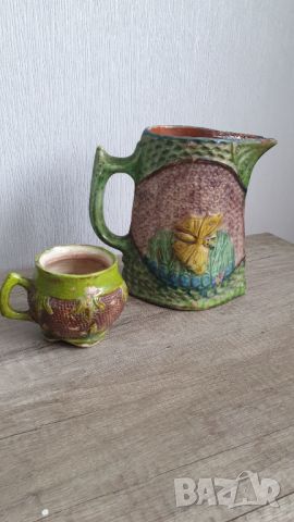 Стара троянска керамична кана и чаша, снимка 5 - Антикварни и старинни предмети - 45155465