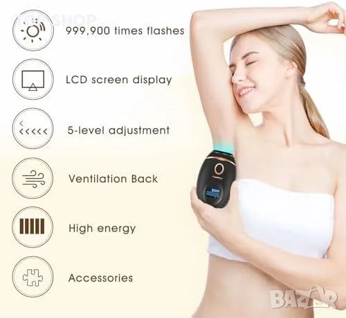 Нов Лазерен епилатор с 999900 светкавици и 5 нива за домашна употреба, снимка 5 - Тримери - 49498090