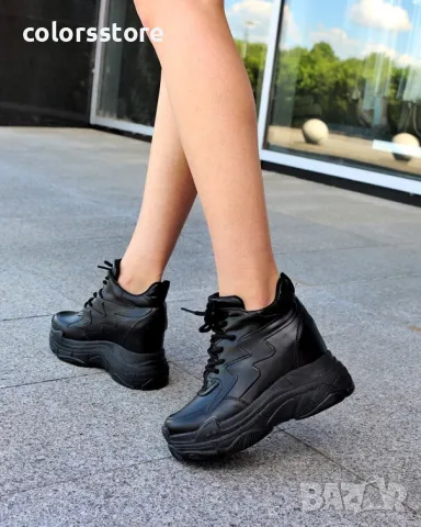 Кецове на платформа - черна кожа - PA100-1