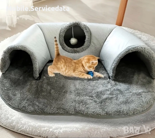Плюшено котешко легло с тунел за игра - размер М, 55*75см, снимка 3 - За котки - 52164291