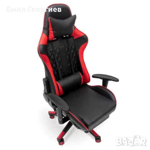 Ергономичен геймърски стол с функция за масаж и подложка за крака - червен, снимка 10 - Столове за офис - 53238046