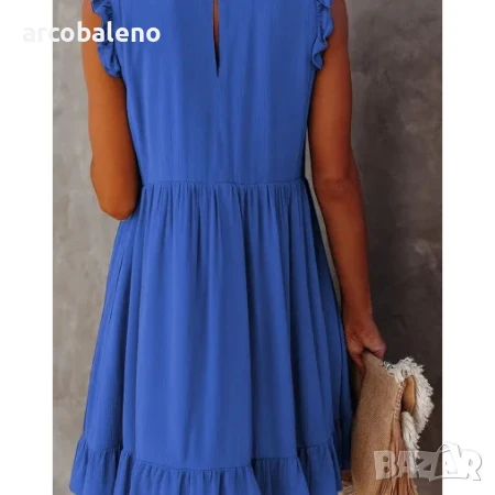 Дамска едноцветна рокля с волани на талията, снимка 2 - Рокли - 40836305