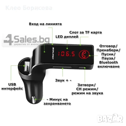 Фм трансмитер за кола 4 в 1 G7 + AUX ( FM, MP3 player, USB hands free) HF3, снимка 16 - Други стоки за дома - 49330317