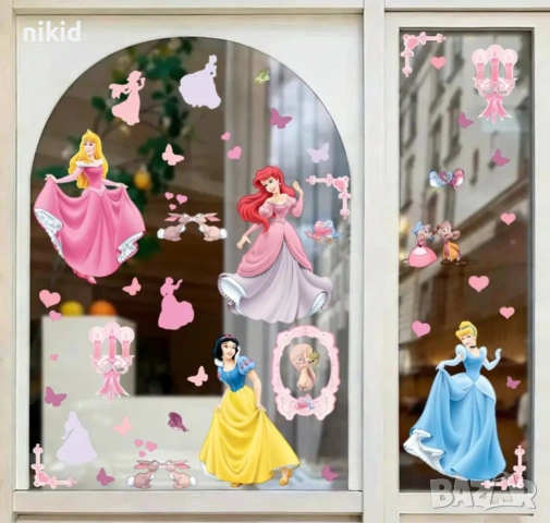 4 Принцеси Снежанка Белл стена самозалепващ стикер лепенка стена мебел прозорец детска стая детски, снимка 3 - Други - 53841947