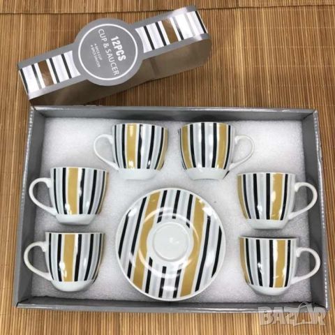 Луксозен комплект от 6 броя чаши за кафе с чинийки, снимка 10 - Чаши - 46420140