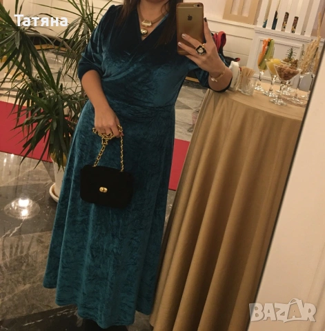Тюркоазна рокля от плюш до 2 ХЛ, снимка 2 - Рокли - 53118082