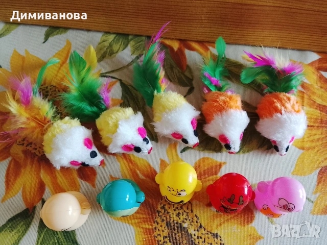Играчки за котка 5 мишки + 5 клатушки, снимка 3 - За котки - 53535600