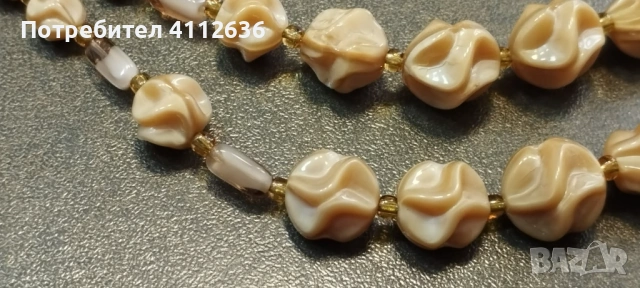 Двуредно винтидж колие от чешко стъкло в цвят „карамел“ , снимка 5 - Колиета, медальони, синджири - 53221312