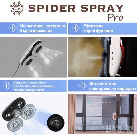 Иновативен робот за почистване на прозорци Spider SPRAY Pro (със спрей функция)*Безплатна доставка, снимка 2 - Други стоки за дома - 45593291