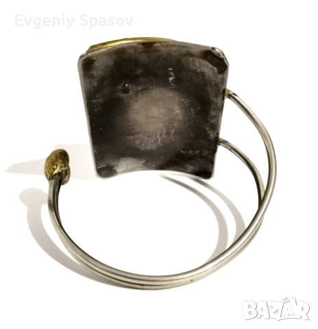 Винтидж Ръчно изработена Гривна La Tappy, Френски Бруталист Модернист от 1970-те, снимка 6 - Гривни - 51591276