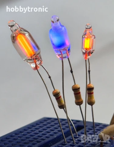 Глимлампи - оранжеви и сини, с гасящ резистор , снимка 2 - Друга електроника - 50746676