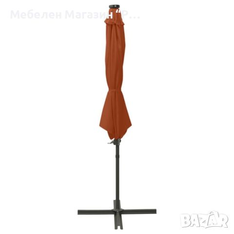 Чадър с чупещо рамо, прът и LED лампи, теракота, 300 см  , снимка 3 - Градински мебели, декорация  - 45252255
