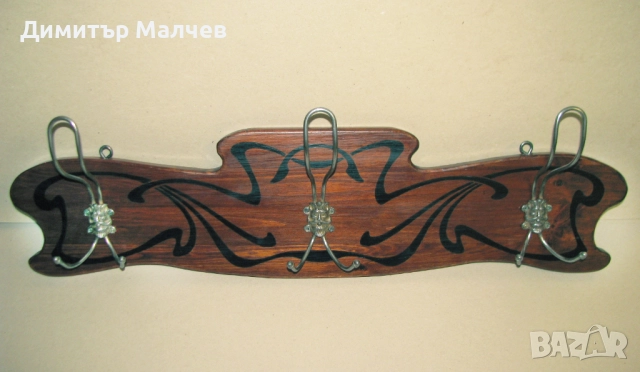 Голяма стенна дървена закачалка сецесион ар нуво, отлична, снимка 4 - Закачалки - 51934498