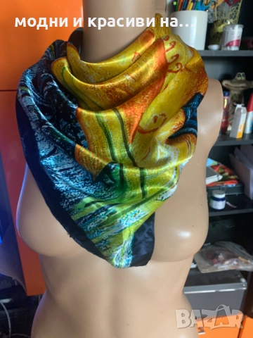 Шал с репродукция на картина на Ван Гог (Café Terrace at Night), снимка 6 - Шалове - 52198487