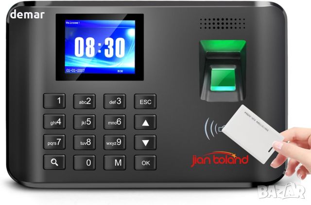 JIAN BOLAND A5 Часовник за служители, Пръстови отпечатъци, RFID и PIN, снимка 1 - Друга електроника - 45284643