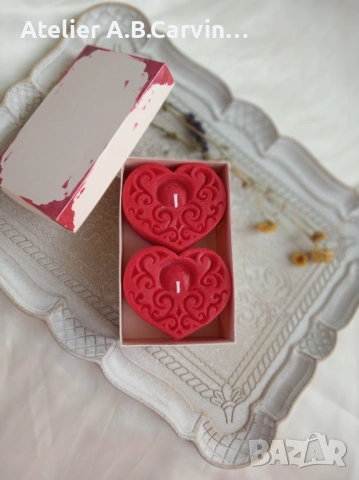 Декоративни свещички две гравирани сърцa в комплект, допълнение към вашата романтика, снимка 6 - Декорация за дома - 53619674
