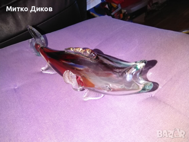 Риба акула от цветно стъкло за украса 255х75х60мм, снимка 1 - Декорация за дома - 44942521
