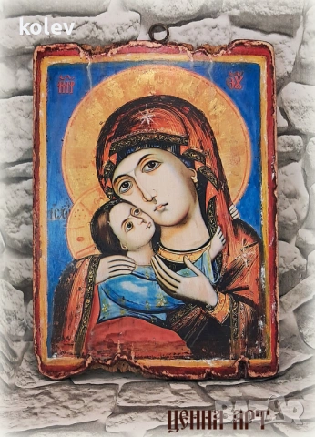 икона на Богородица с Младенеца от Рилски манастир 25/18 см, репродукция, художествен декупаж, снимка 4 - Икони - 53616411