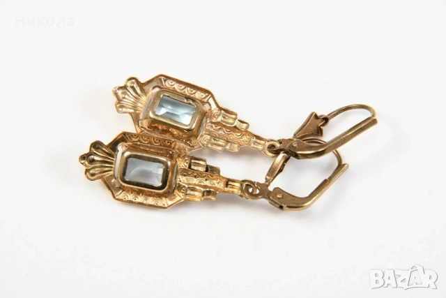 Арт деко обеци - 8к .333 и топаз, снимка 5 - Обеци - 52355341