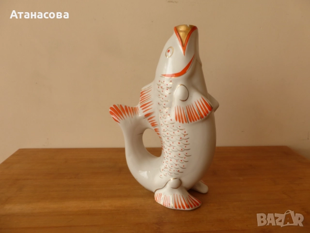 Украинска порцеланова кана бутилка за алкохол Риба 1980 г, снимка 4 - Аксесоари за кухня - 52099024