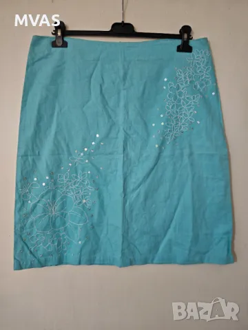 Ленено памучна светло синя пола  L размер, снимка 1