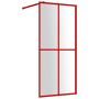 vidaXL Стена за душ с прозрачно ESG стъкло, червена, 100x195 см