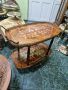 Прекрасна антикварна френска маса за сервиране дървена с интарзия и бронз , снимка 7