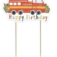 Пожарна пожарникарска кола Happy Birthday картонен топер табела за торта парти рожден ден, снимка 1 - Други - 45012931