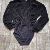 Черно еластично парти официална рипс V образно боди деколте с прехлупване , снимка 2 - Блузи с дълъг ръкав и пуловери - 45750549