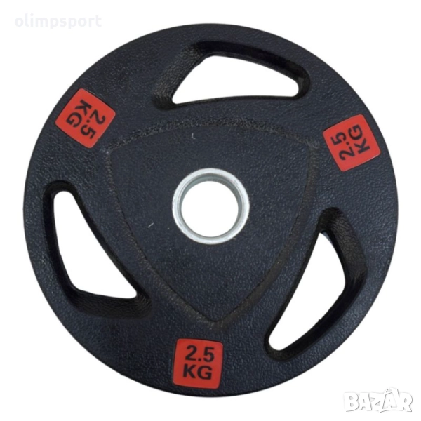 Диск за щанга MAX, 2.5/5/10/15/20 кг, гумиран, с метален пръстен и дръжки. , снимка 1