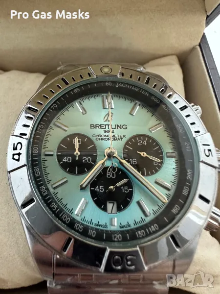 Часовник Breitling Light Blue Тежък Quartz Хронограф само за 300 лв с дървена кутия., снимка 1