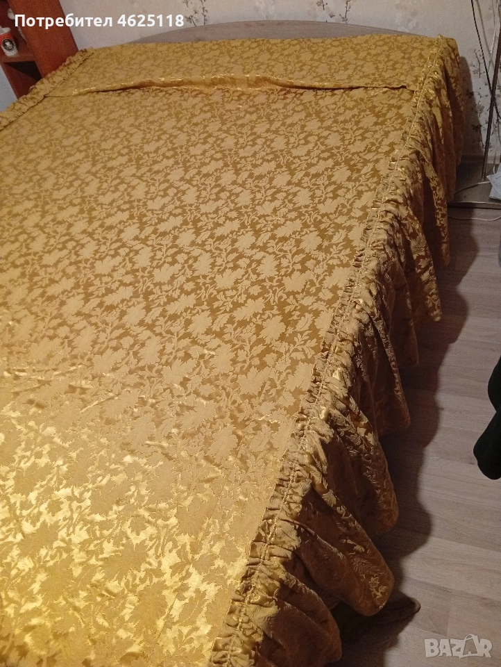 Покривка златиста с драперии за легло/спалня 1.40/2м, снимка 1
