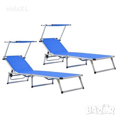 312457 vidaXL Folding Sun Loungers with Roof 2 pcs Aluminium&Textilene Blue(SKU:312457, снимка 1