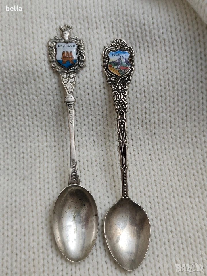 2 Сребърни стари лъжички с емайл ,др, снимка 1