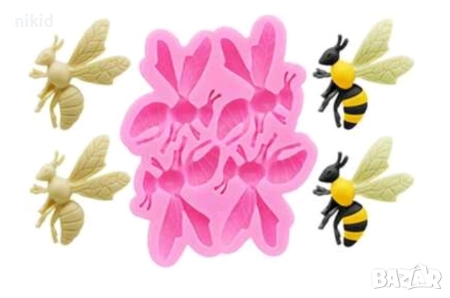 4 Пчела Пчели оса стършел силиков молд форма фондан шоколад декор торта украса, снимка 1