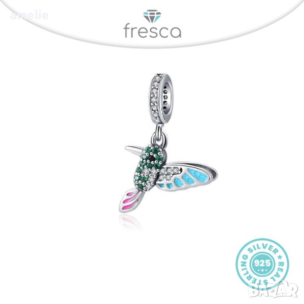 Талисман Fresca по модел тип Pandora Пандора сребро 925 Multicolor Colibri. Колекция Amélie, снимка 1