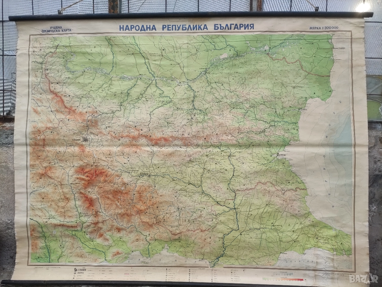 Огромна ретро стенна карта на България (205х160 см) – 1967 г. , снимка 1