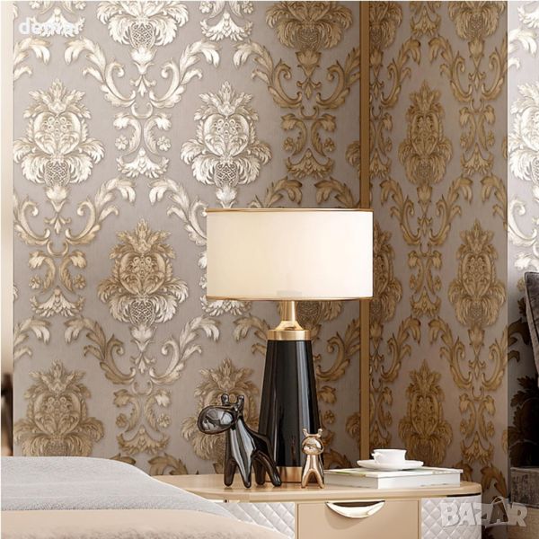 mosegor Gold Damask Ретро релефен нетъкан тапет за декорация, 0,53 x 10 M, снимка 1