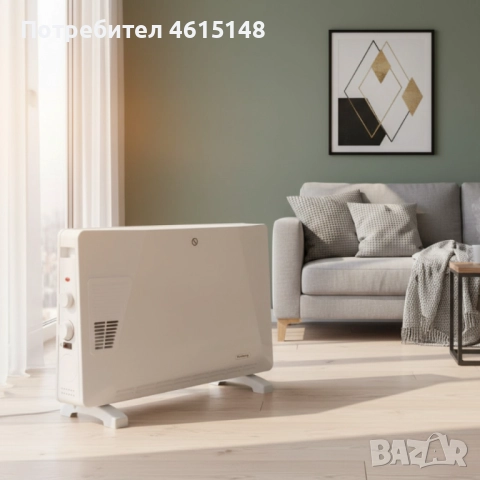 Конвекторен отоплител Rosberg – 2500W, 3 степени, с вентилатор, защита от прегряване (бял или черен), снимка 3 - Други - 51985106