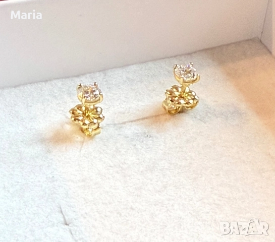 Дамски обеци жълто злато и диаманти , снимка 2 - Обеци - 52470787