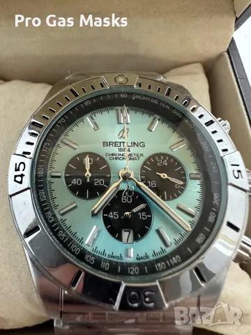 Часовник Breitling Light Blue Тежък Quartz Хронограф само за 300 лв с дървена кутия., снимка 1 - Мъжки - 47842035