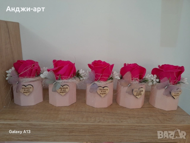 керамична кашпа със сапунено цвете, снимка 7 - Декорация за дома - 53183484