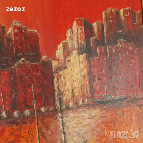 Авторска картина "Червеният град", снимка 7 - Картини - 52164613