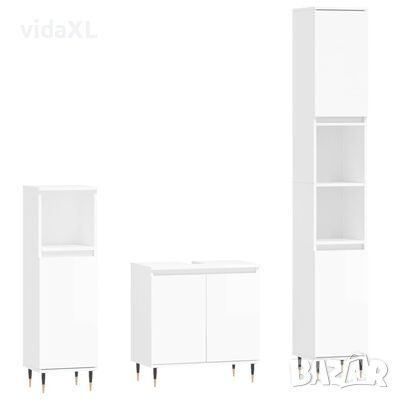 vidaXL Комплект мебели за баня от 3 части, бял гланц, инже(SKU:3190269нерно дърво