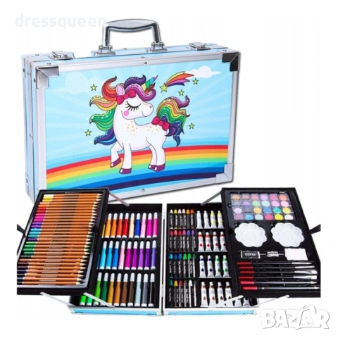 4722 Творчески комплект за рисуване от 145 части Луксозен куфар с моливи, маркери и бои
